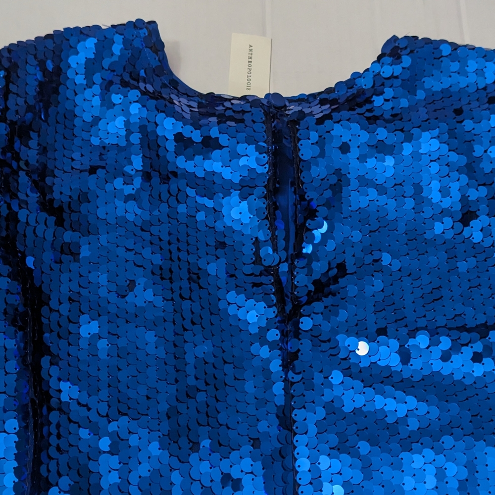 Maeve Antropologie Emmy Mini Dress Blue Sequins Swing Cocktail Party Size S NWT - Picture 7 of 12